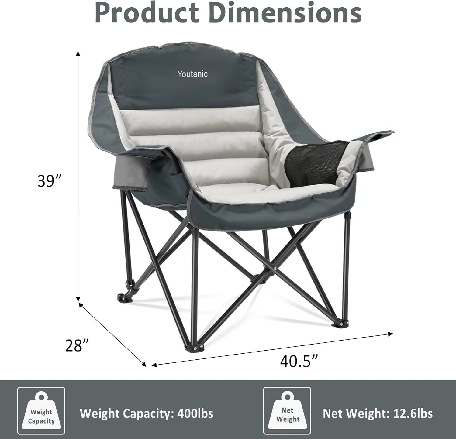 Oversized Camping Chair, Portable Folding Camping Chairs with Side Pocket, Cup Holder and Carry Bag, Heavy Duty Outdoor Camping Chairs for Adults, Fishing, Sports, Trip, up to 400lbs, Style 8