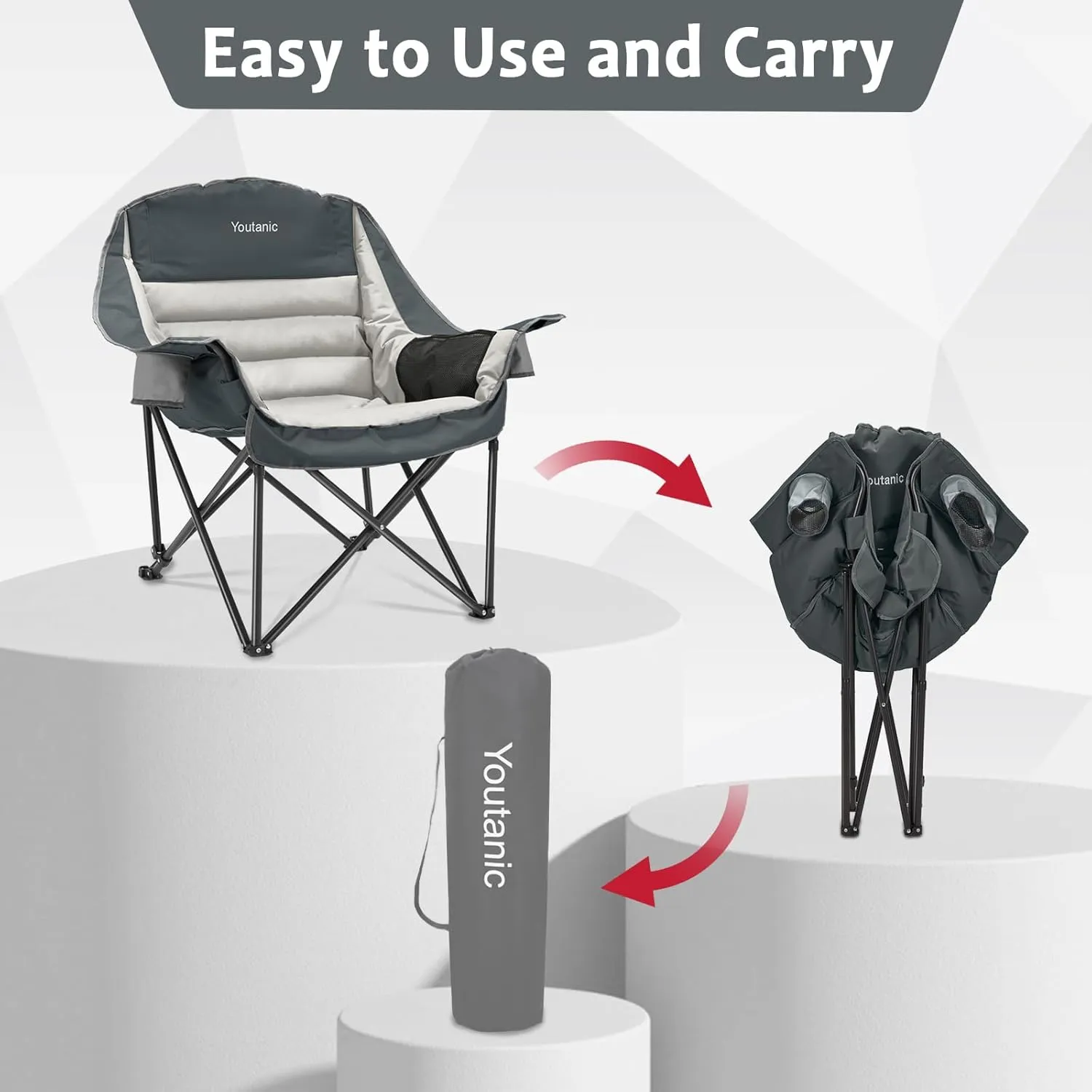 Oversized Camping Chair, Portable Folding Camping Chairs with Side Pocket, Cup Holder and Carry Bag, Heavy Duty Outdoor Camping Chairs for Adults, Fishing, Sports, Trip, up to 400lbs, Style 8