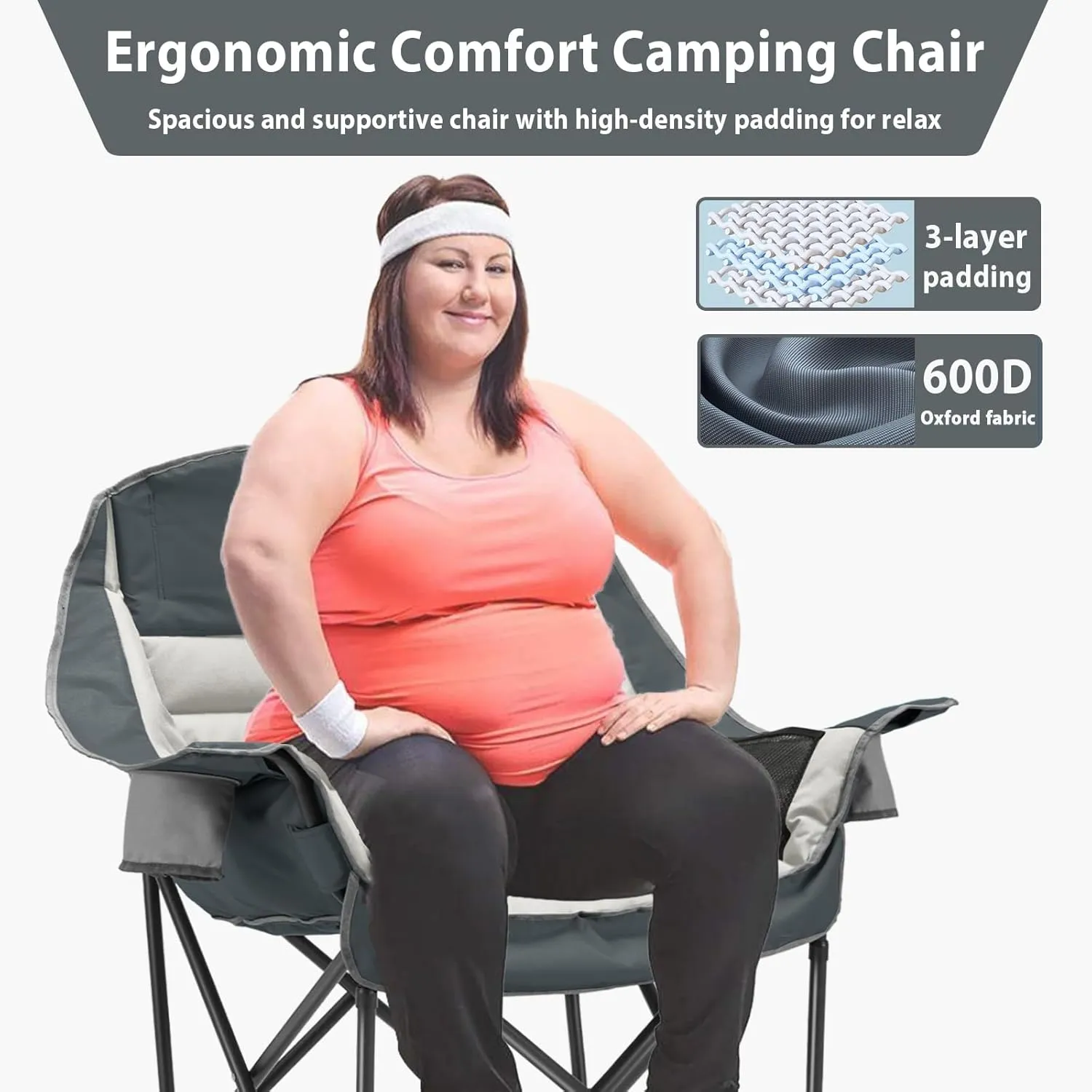 Oversized Camping Chair, Portable Folding Camping Chairs with Side Pocket, Cup Holder and Carry Bag, Heavy Duty Outdoor Camping Chairs for Adults, Fishing, Sports, Trip, up to 400lbs, Style 8