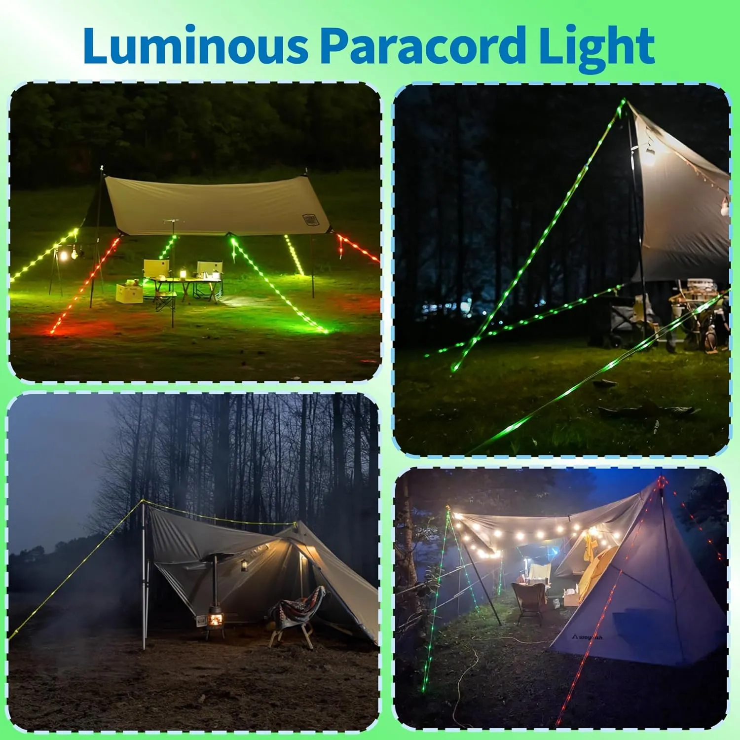 P auke'réi Luminous Paracord Light, Camping Rope Light, Tent Wind Rope Light, Warning Light, Waterproof Marine Rope, Nylon Rope, Outdoor LED Rope Light, Φ6mm, L16.4ft / 5m (Blue, 2 pcs)