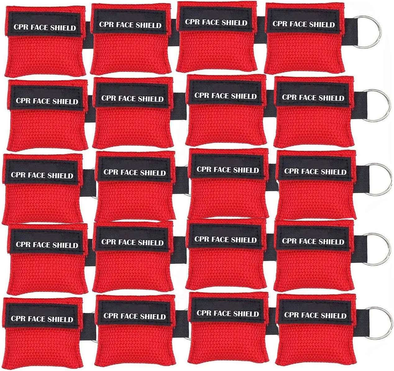 Pack of 20pcs CPR Mask Keychain Ring Emergency Kit Rescue Face Shields for First Aid or CPR Training (Red-20)