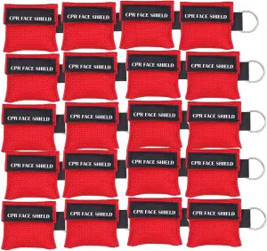 Pack of 20pcs CPR Mask Keychain Ring Emergency Kit Rescue Face Shields for First Aid or CPR Training (Red-20)