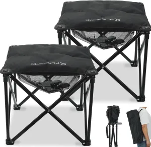 Padded Camping Stool, 18 Inch Oversized Camping Foot Rest, 500lb Camping Chairs Outdoor Footstool Portable Camping Ottoman for Camping Gardening Fishing w/Storage Net Carry Bag (2, Black)