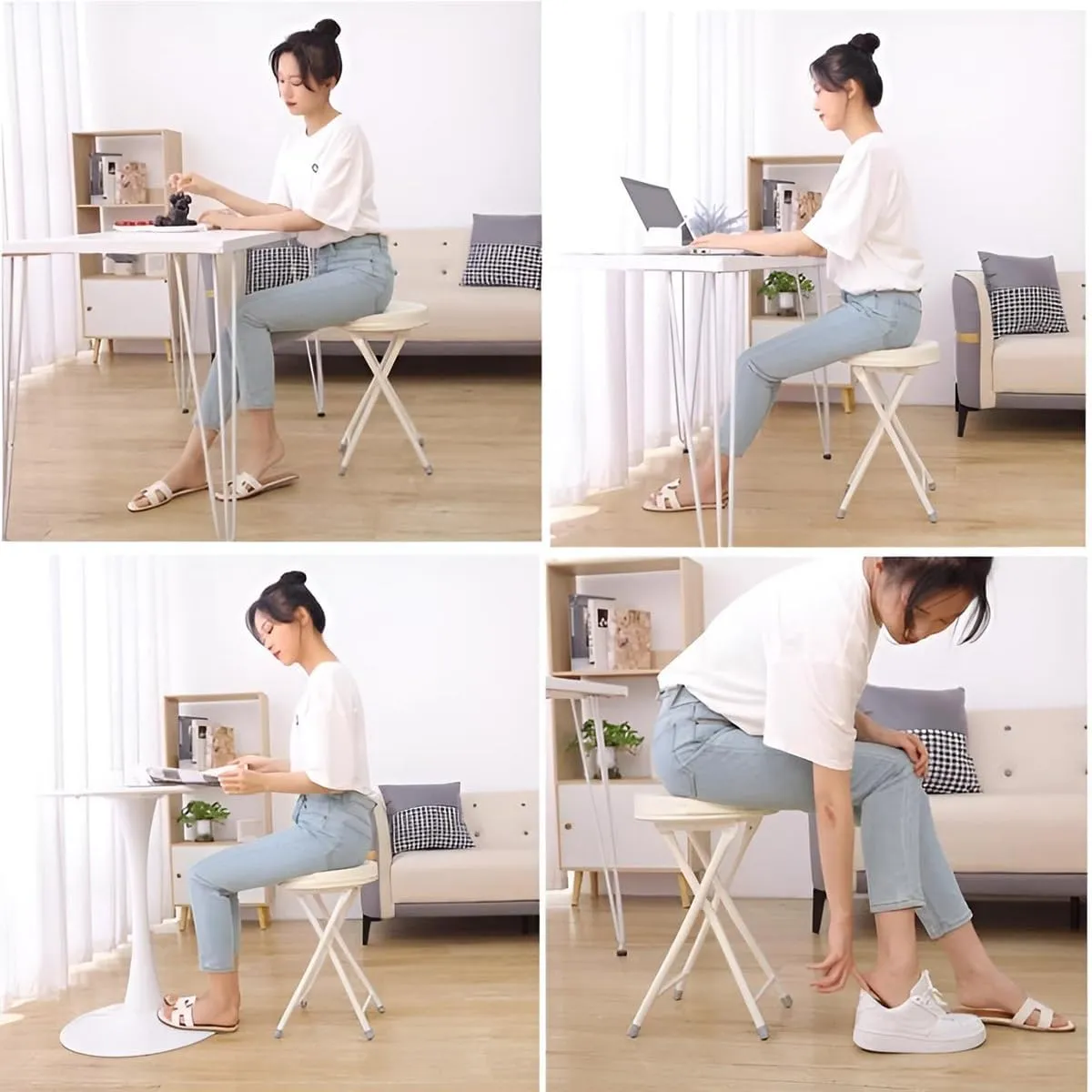 Padded Folding Bar Stool with Backrest, 19in Portable Collapsible Round Breakfast Counter Height Stool Chair for Outdoor Camping Kitchen Shop Cafe,Grey,