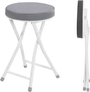 Padded Folding Bar Stool with Backrest, 19in Portable Collapsible Round Breakfast Counter Height Stool Chair for Outdoor Camping Kitchen Shop Cafe,Grey,