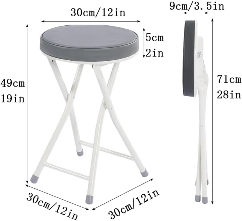Padded Folding Bar Stool with Backrest, 19in Portable Collapsible Round Breakfast Counter Height Stool Chair for Outdoor Camping Kitchen Shop Cafe,Grey,