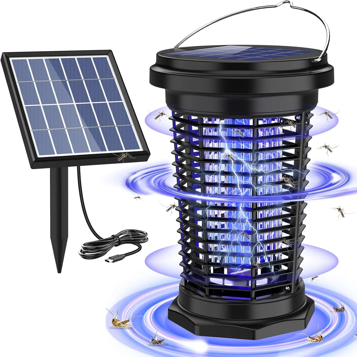 PALONE Bug Zapper for Outdoor & Indoor with 5.5W Solar Panel Charging, Electric Fly Zapper USB Charging Solar Bug Zapper Light for Camping Outdoor, Backyard, Garden
