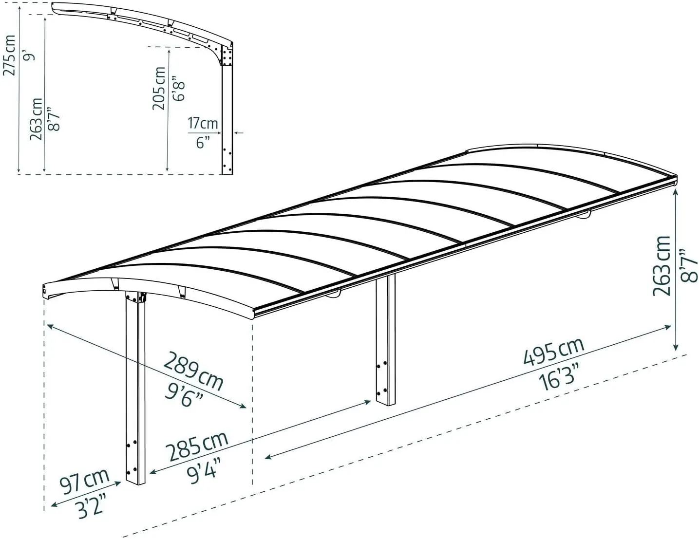 Palram - Canopia Arizona 10 Ft. x 16 Ft. x 9 Ft. Wave 5000 Carport Aluminum Metal Frame and Polycarbonate Panels Car Port for Outdoor Driveway Car, Truck, RV, Trailer, Boat Storage (Gray/Gray)