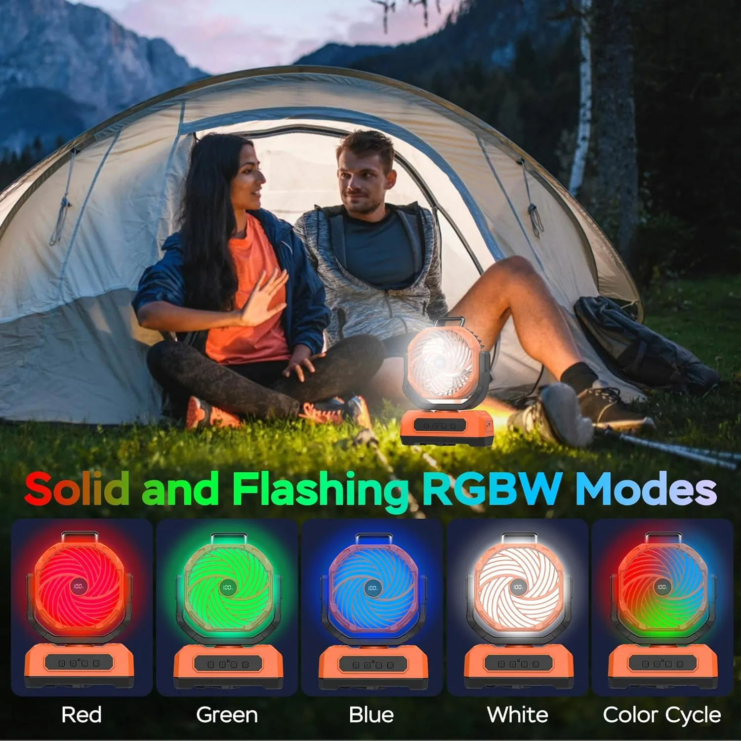 PANERGY Camping Fan Rechargeable,20000mAh Cordless Battery Powered Oscillating Fan with w/RGB Light & Remote,4 Timer & Hanging Hook for Indoor,Outdoor,Travel,Camping,BBQ,Jobsite,Picnic-Orange