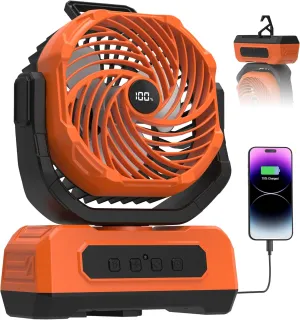 PANERGY Camping Fan Rechargeable,20000mAh Cordless Battery Powered Oscillating Fan with w/RGB Light & Remote,4 Timer & Hanging Hook for Indoor,Outdoor,Travel,Camping,BBQ,Jobsite,Picnic-Orange