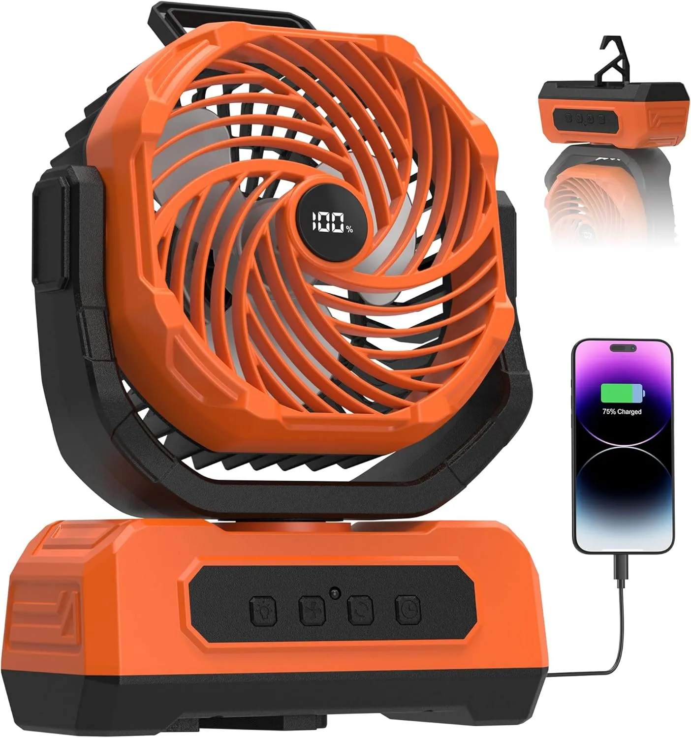 PANERGY Camping Fan Rechargeable,20000mAh Cordless Battery Powered Oscillating Fan with w/RGB Light & Remote,4 Timer & Hanging Hook for Indoor,Outdoor,Travel,Camping,BBQ,Jobsite,Picnic-Orange