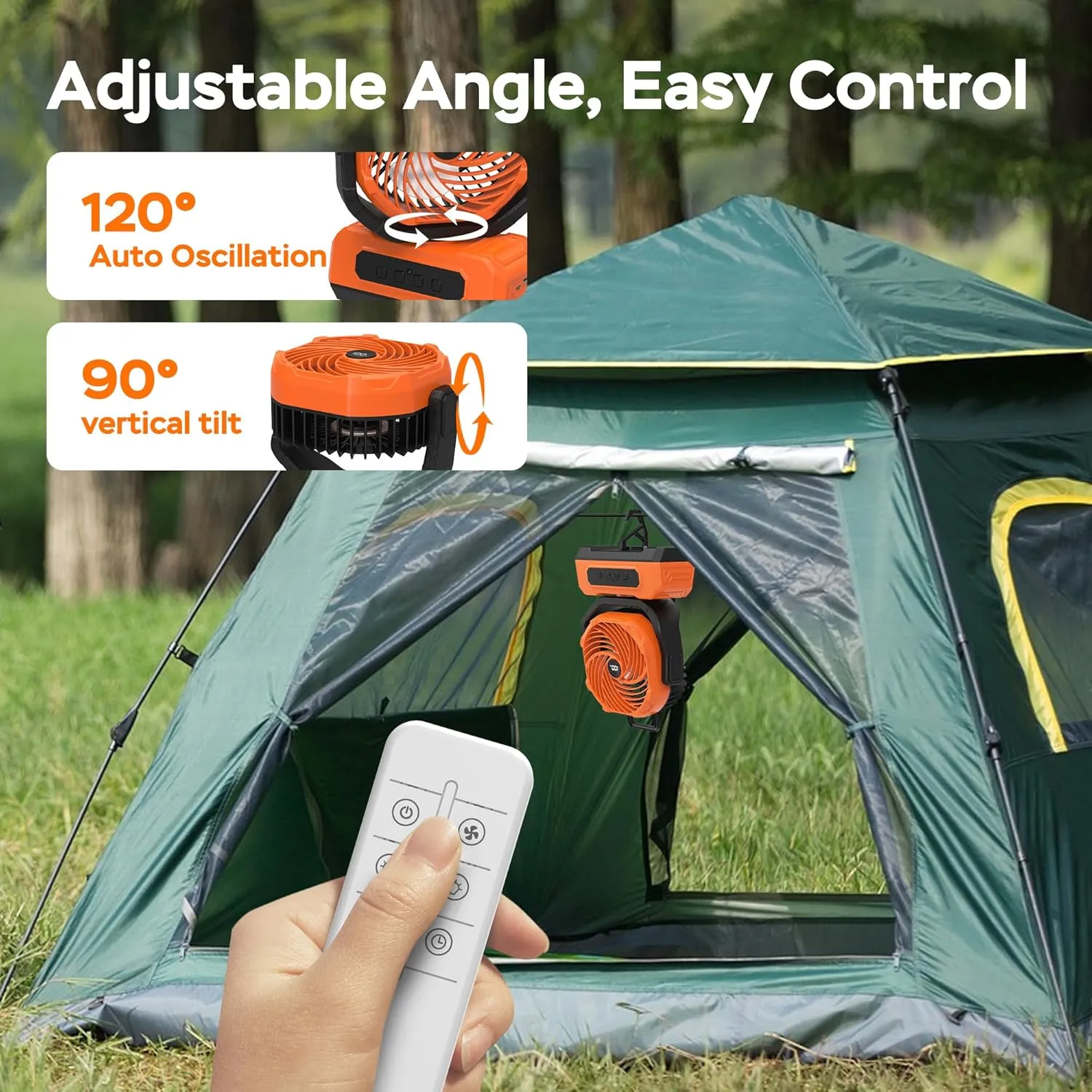 PANERGY Camping Fan Rechargeable,20000mAh Cordless Battery Powered Oscillating Fan with w/RGB Light & Remote,4 Timer & Hanging Hook for Indoor,Outdoor,Travel,Camping,BBQ,Jobsite,Picnic-Orange