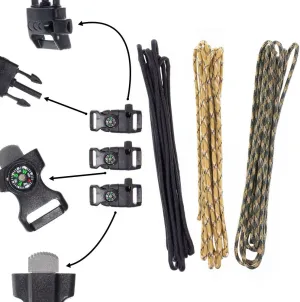 Paracord Bracelet Kit - Fire Starter Buckle, Whistle Buckle, and Compass Buckles - Fit for Survival