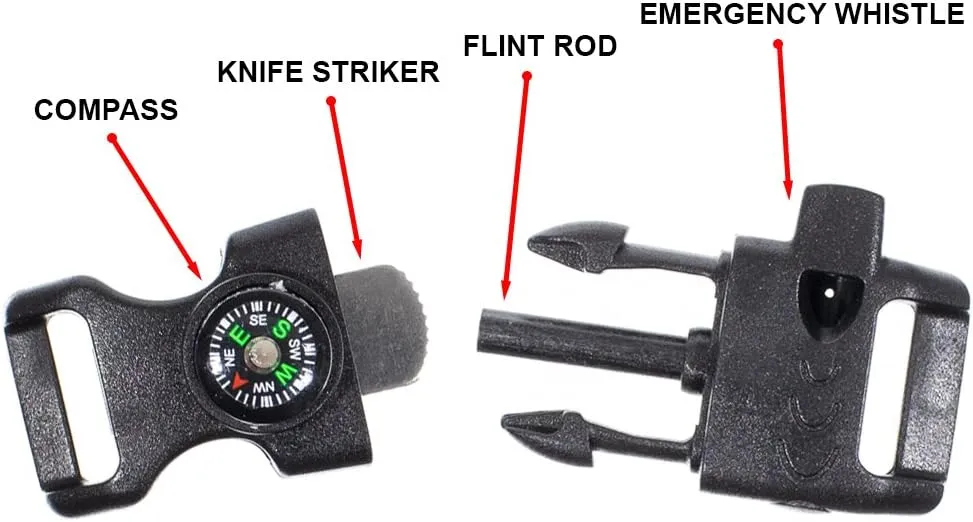 Paracord Bracelet Kit - Fire Starter Buckle, Whistle Buckle, and Compass Buckles - Fit for Survival