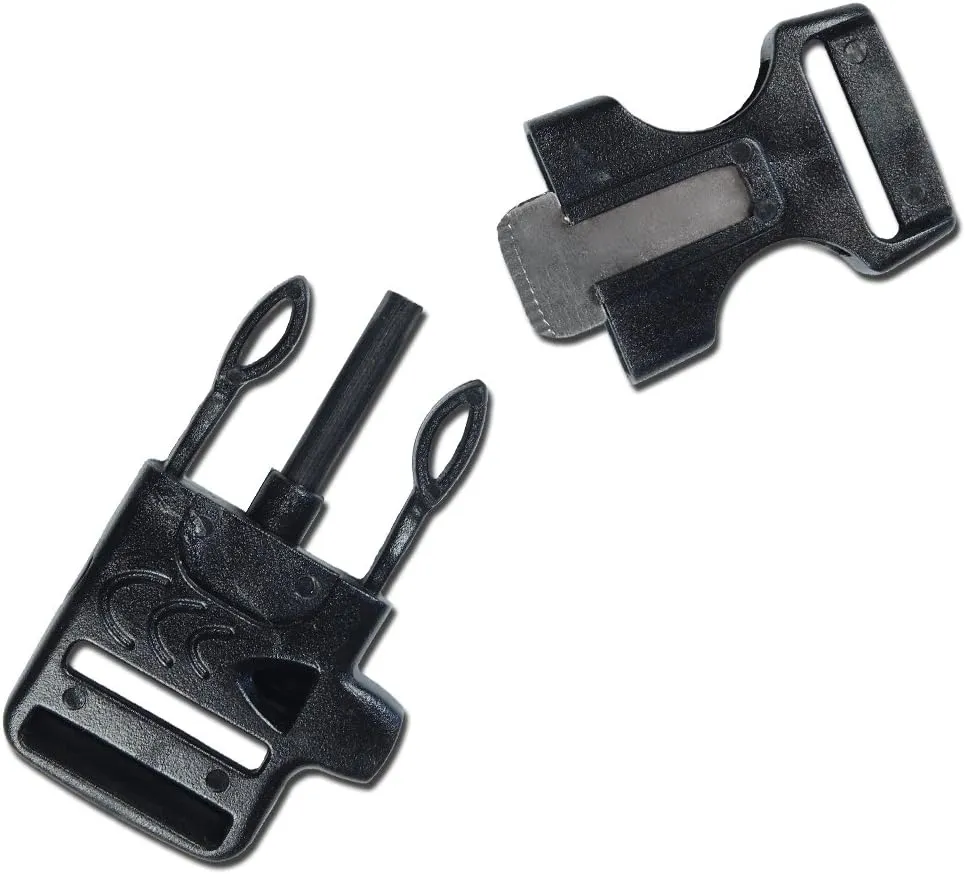 Paracord Planet 3/4 Inch Buckle Whistle and Built in Fire Starter with Flint Rod Combo Side Release Buckle