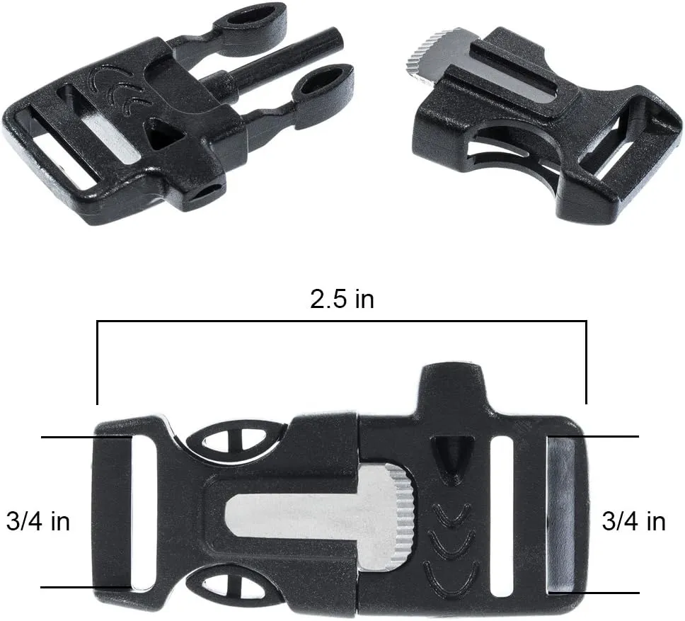 Paracord Planet 3/4 Inch Buckle Whistle and Built in Fire Starter with Flint Rod Combo Side Release Buckle