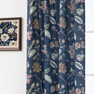 Patterned Floral Pattern Curtains for Living Room,Navy Blue 70% Blackout Vintage Decorative Moody Victorian William Morris Green Dark Academia Curtains for Bedroom 84 Inch Length 2 Panels Set