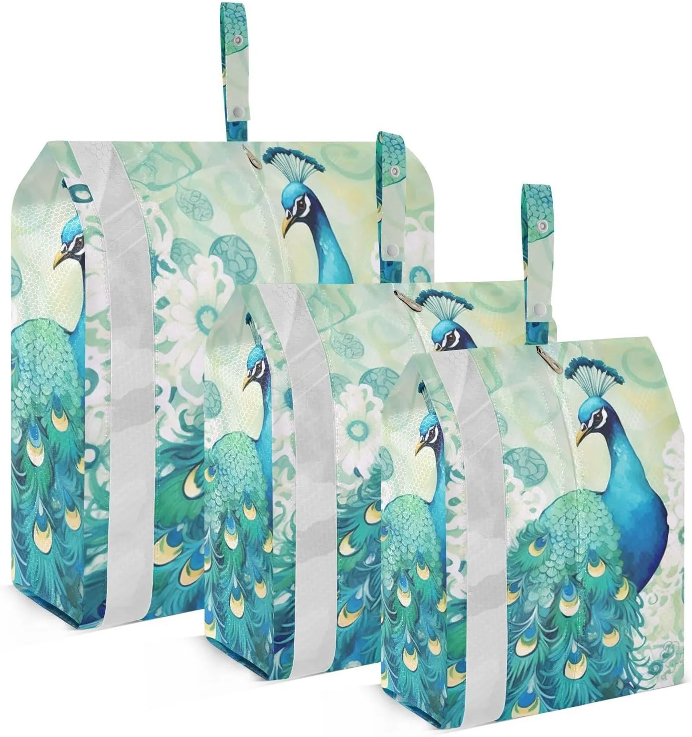 Peacock Travel Storage Bag with Lanyard - Portable Lightweight Classified Storage Bag with Zipper, Dust and Waterproof Travel Packing Cube for Suitcase,3 Pieces