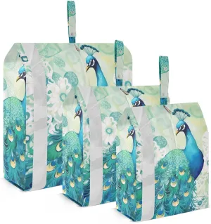 Peacock Travel Storage Bag with Lanyard - Portable Lightweight Classified Storage Bag with Zipper, Dust and Waterproof Travel Packing Cube for Suitcase,3 Pieces