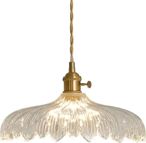 Pendant Lights, 11.8 Inch Hanging Light Adjustable Hanging Lamp Clear Flower Glass Shade Pendant Light Fixture Kitchen Pendant Lights for Bedroom with Light Bulb