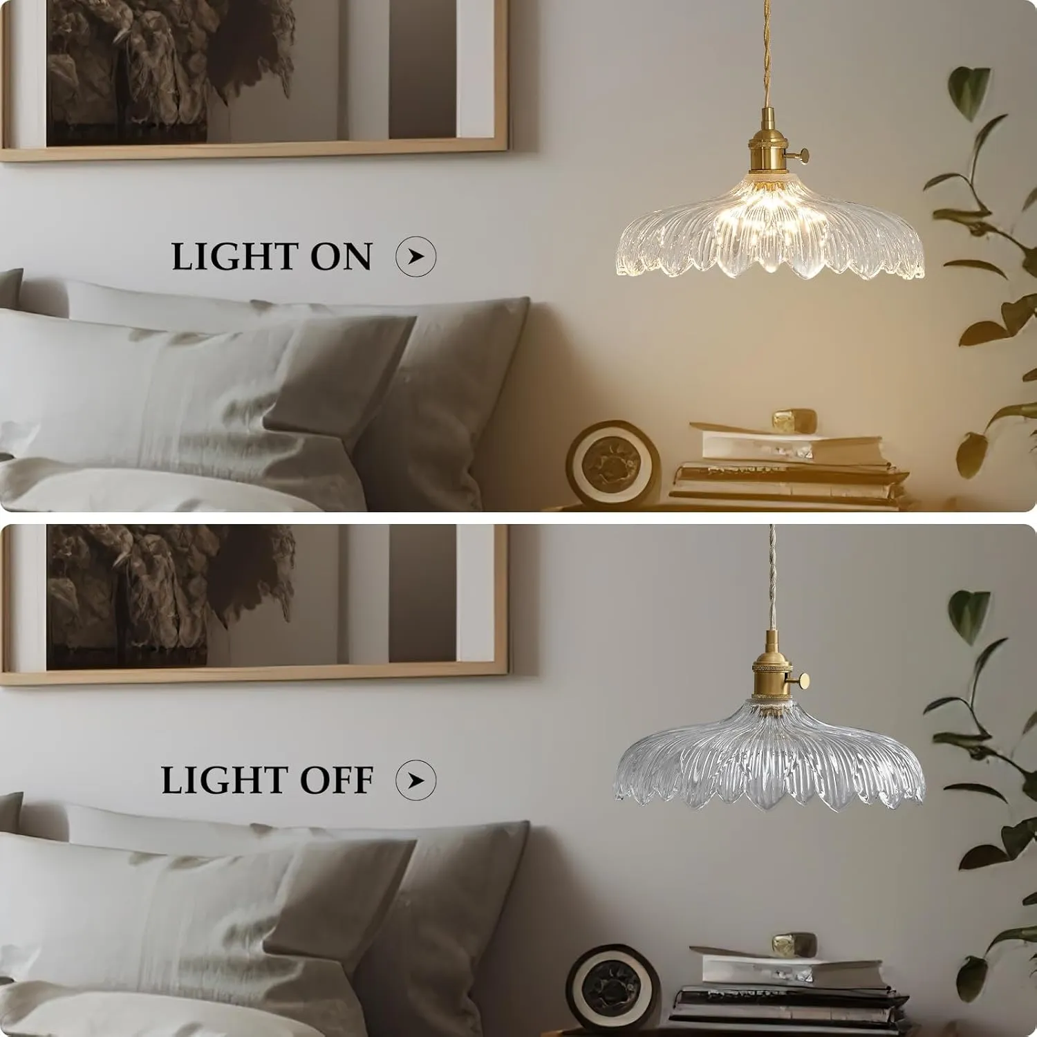 Pendant Lights, 11.8 Inch Hanging Light Adjustable Hanging Lamp Clear Flower Glass Shade Pendant Light Fixture Kitchen Pendant Lights for Bedroom with Light Bulb