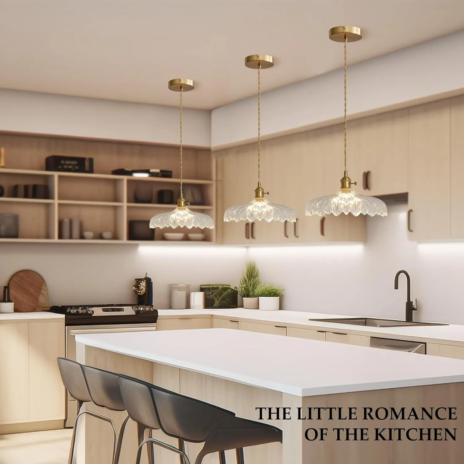 Pendant Lights, 11.8 Inch Hanging Light Adjustable Hanging Lamp Clear Flower Glass Shade Pendant Light Fixture Kitchen Pendant Lights for Bedroom with Light Bulb