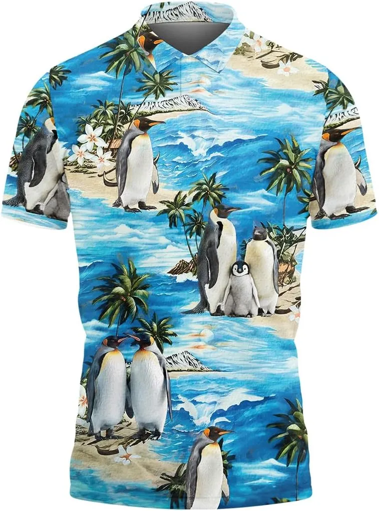 Penguin Polo Golf Shirts for Men Women - Cute Animal Mens Polo Shirts Short Sleeve Mens Polo Shirts Dry Fit Serie 102