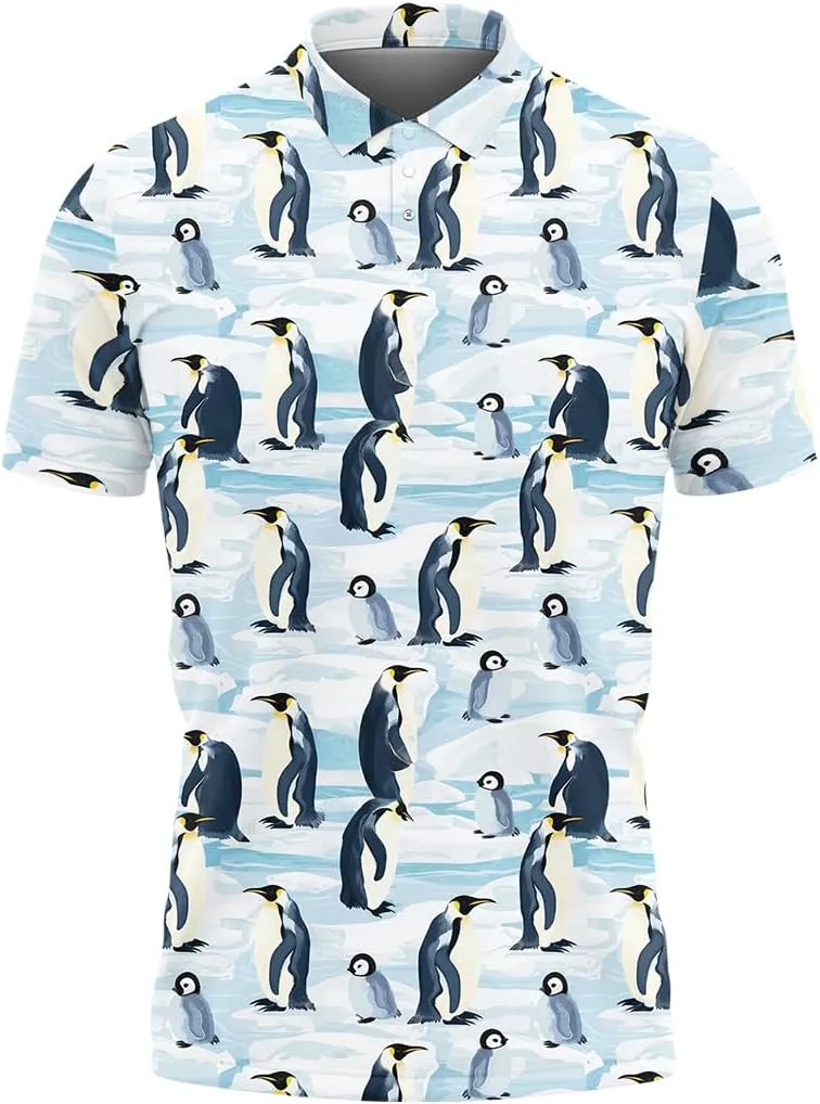 Penguin Polo Golf Shirts for Men Women - Cute Animal Mens Polo Shirts Short Sleeve Mens Polo Shirts Dry Fit Serie 102