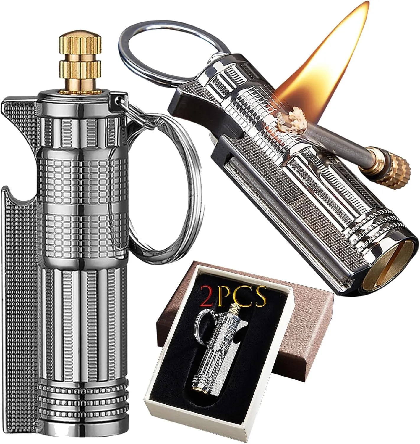 Permanent Match 2 Pack - Keychain Fire Starter for Survival | Flint Lighter with Bottle Opener Emergency Kit for Camping, Hiking"