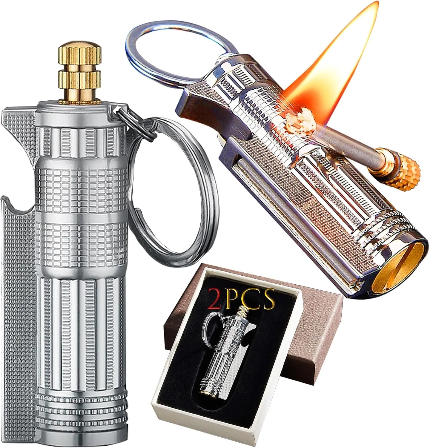 Permanent Match 2 Pack - Keychain Fire Starter for Survival | Flint Lighter with Bottle Opener Emergency Kit for Camping, Hiking"