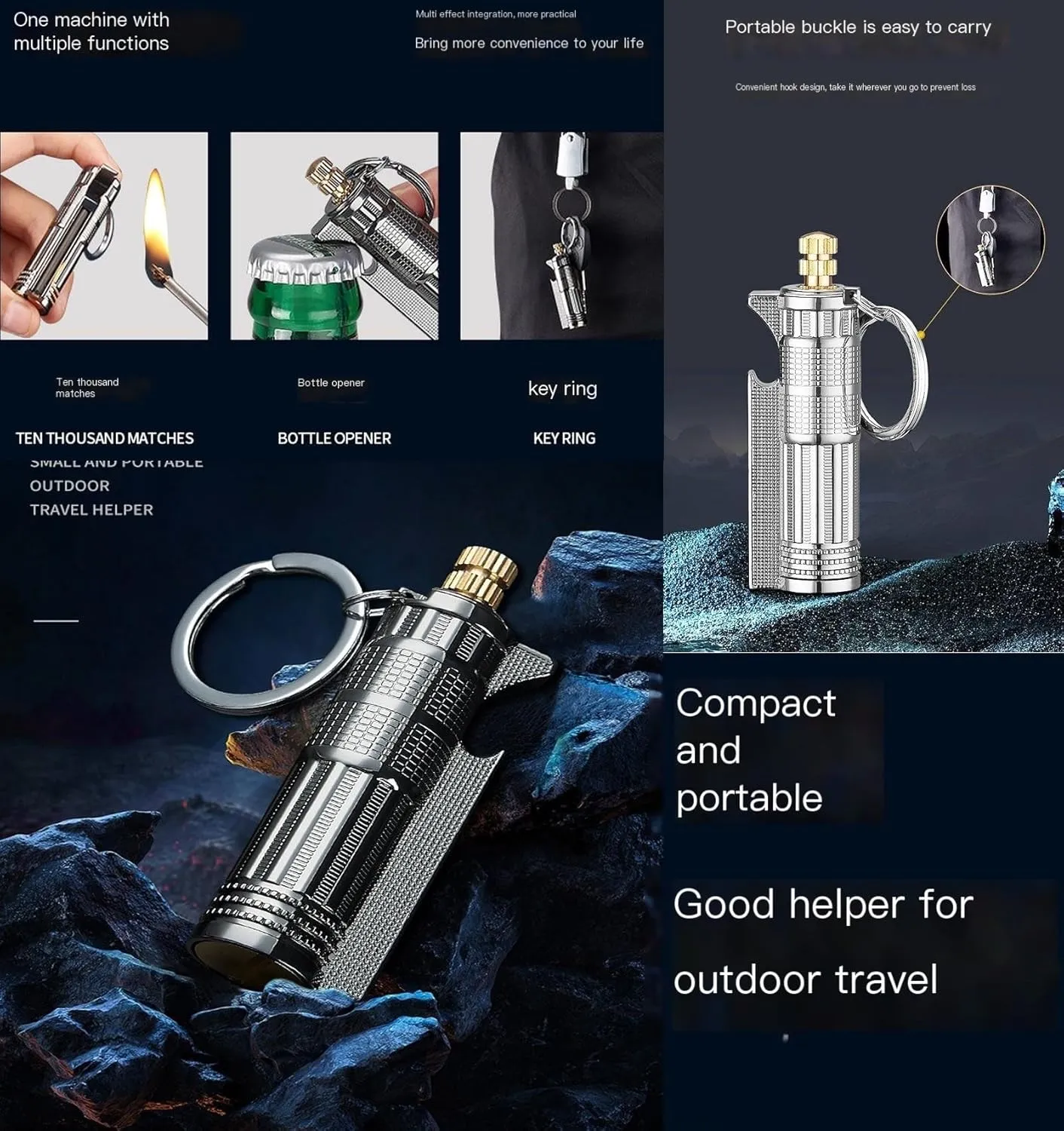 Permanent Match 2 Pack - Keychain Fire Starter for Survival | Flint Lighter with Bottle Opener Emergency Kit for Camping, Hiking"