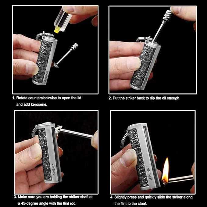 Permanent Match, Keychain Flint Metal Matchstick Fire Starter, Waterproof Emergency Flint Fire Starter for Outdoor Camping Survival,Great Gift
