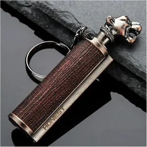 Permanent Match Keychain Lighter, Animal Waterproof Kerosene Reusable Match Flintstone Fire Starter, Metal Camping Emergency Survival Gear (Color : Leopard)