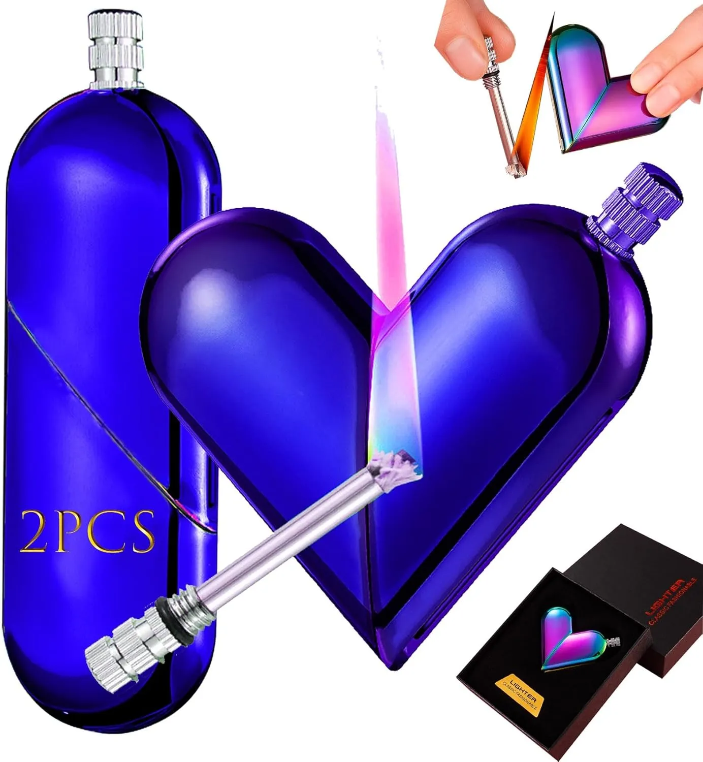Permanent Match Lighter -2pack Reusable Flint Steel Striker/Kerosene Refillable, Instant Sparks for Tinder & Kindling(Blue)