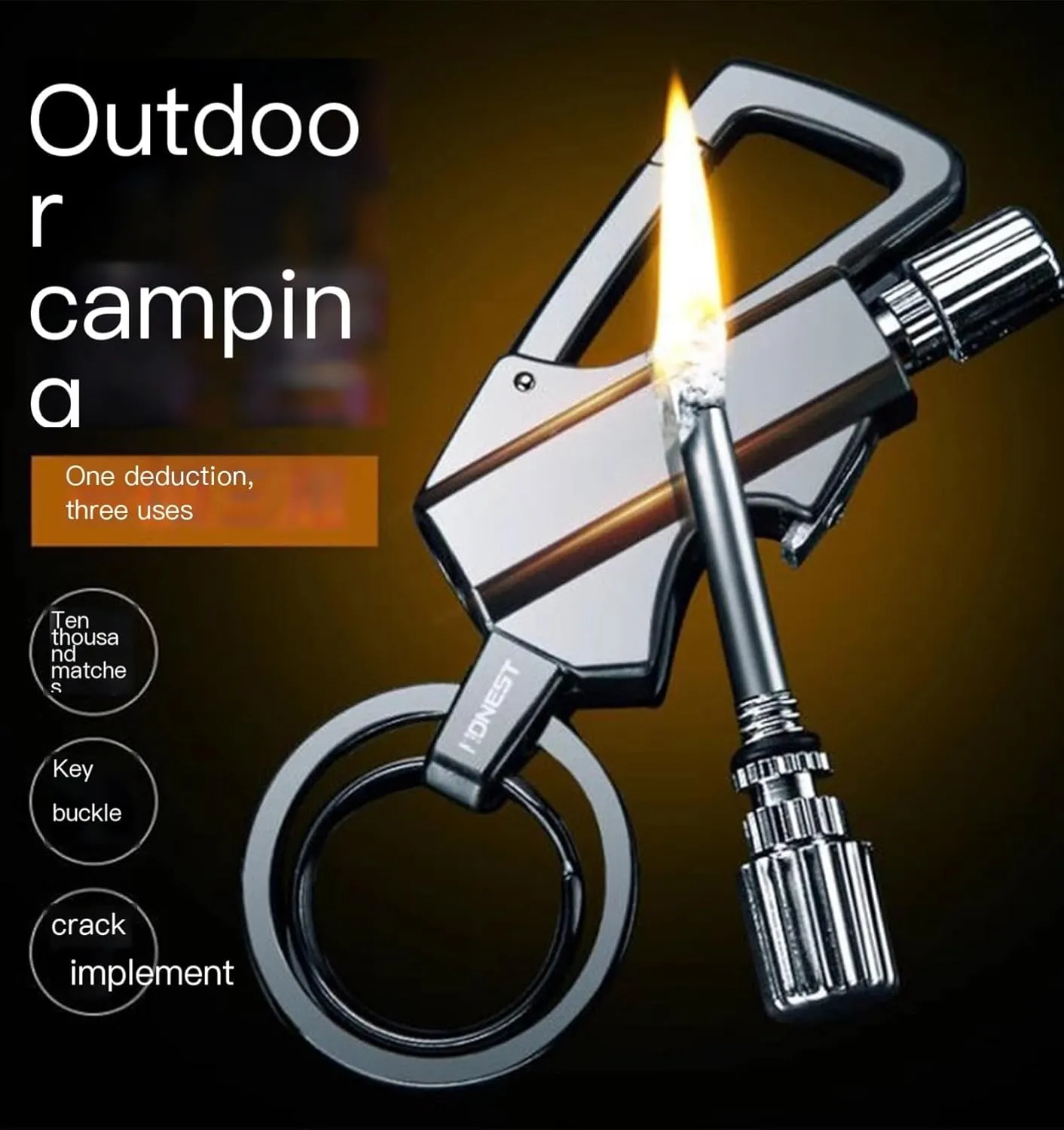 Permanent Match, Metal Forever Match Keychain Lighter, Flint Matchstick Fire Starter for Outdoor Camping Emergency Survival(Black)