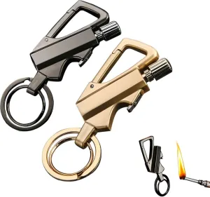 Permanent Match Unlimited Kerosene Lighter with Multi-function Keychain Bottle Opener, Reusable Waterproof and Windproof Matches, Permanent Flint Fire Starter, Suitable for Outdoor Survival(Black Gold