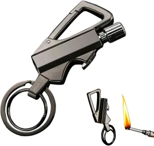 Permanent Match Unlimited Kerosene Lighter with Multi-Function Keychain Bottle Opener, Reusable Waterproof and Windproof Matches, Permanent Flint Fire Starter, Suitable for Outdoor Survival(Black)