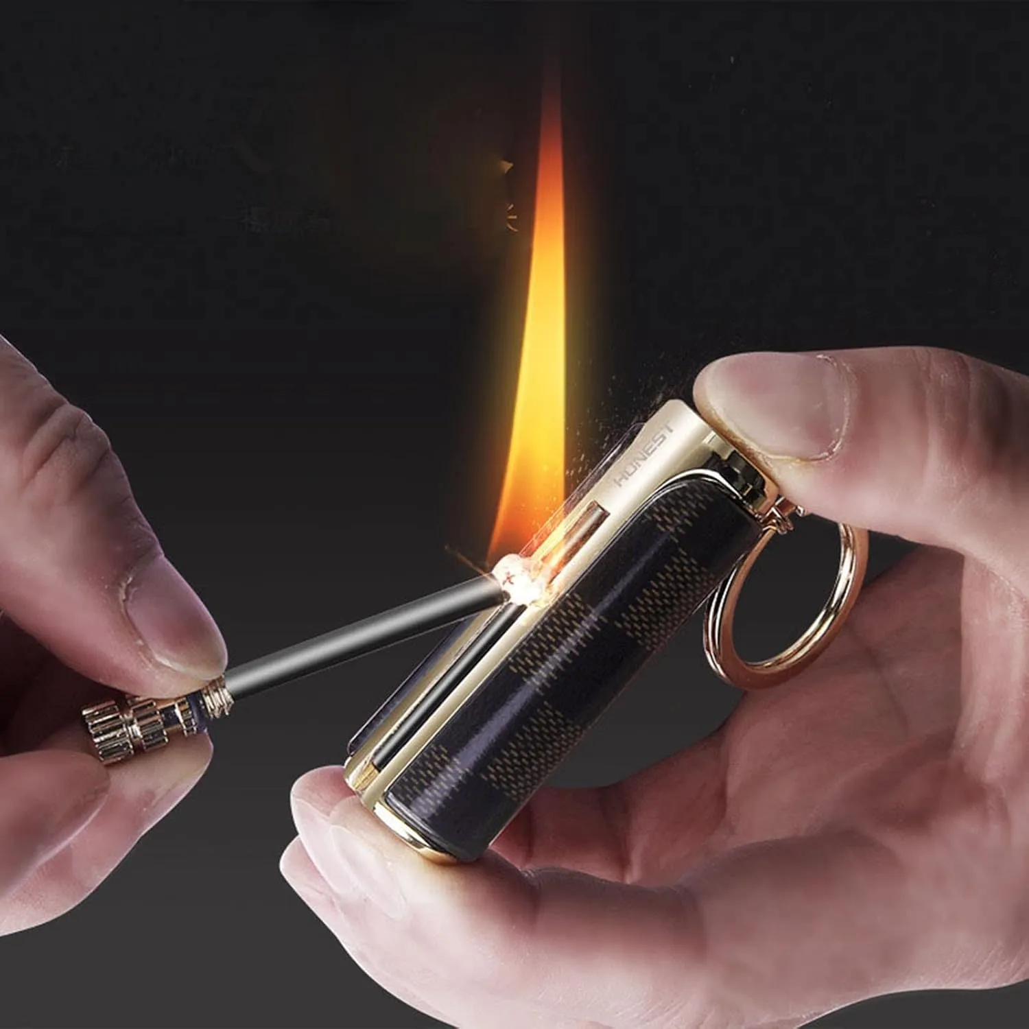 Permanent Metal Lighter Key Chain Flint Metal Match Igniter, Emergency Survival Mountaineering Camping Hiking Permanent Match (Without Fuel) (Color : Striped)