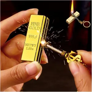 Permanent Waterproof Gold Bar Lighter, Creative Refillable Metal Emergency Matchstick, Multi Function 10000 Times Reusable Windproof Kerosene Survival Cigarette Lighters Gift