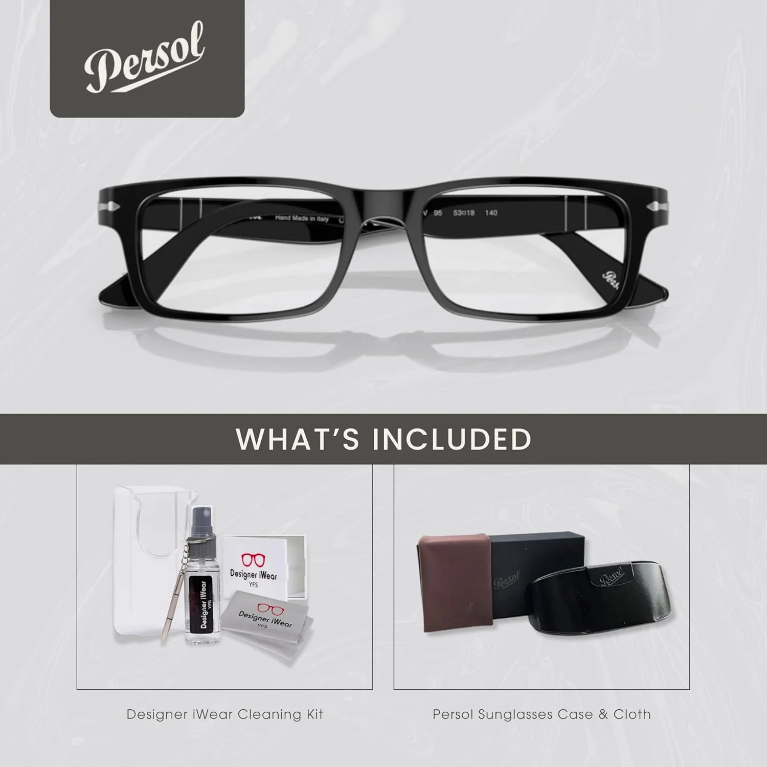 Persol PO3050V Rectangle Eyeglasses for Men   BUNDLE With Designer iWear Eyewear Kit