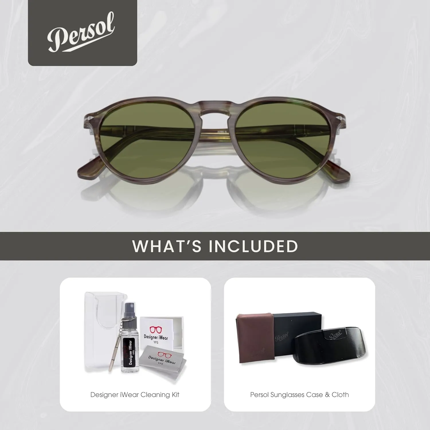 Persol PO3286S Round Sunglasses for Men for Women   BUNDLE With Designer iWear Complimentary Eyewear Kit
