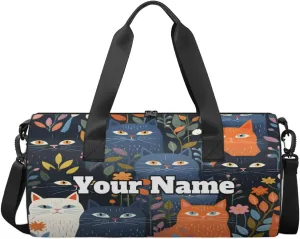 Personalized Japanese Cat Sport Gym Bag, Custom Name Duffel Bags for Men, Waterproof Custom Sport Duffel Bag, Gymnastics Dance, Cat