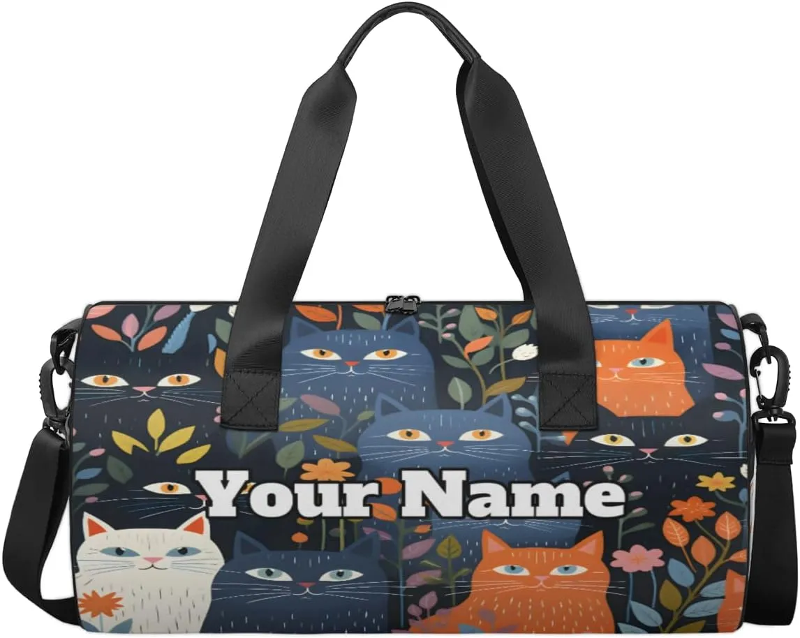 Personalized Japanese Cat Sport Gym Bag, Custom Name Duffel Bags for Men, Waterproof Custom Sport Duffel Bag, Gymnastics Dance, Cat