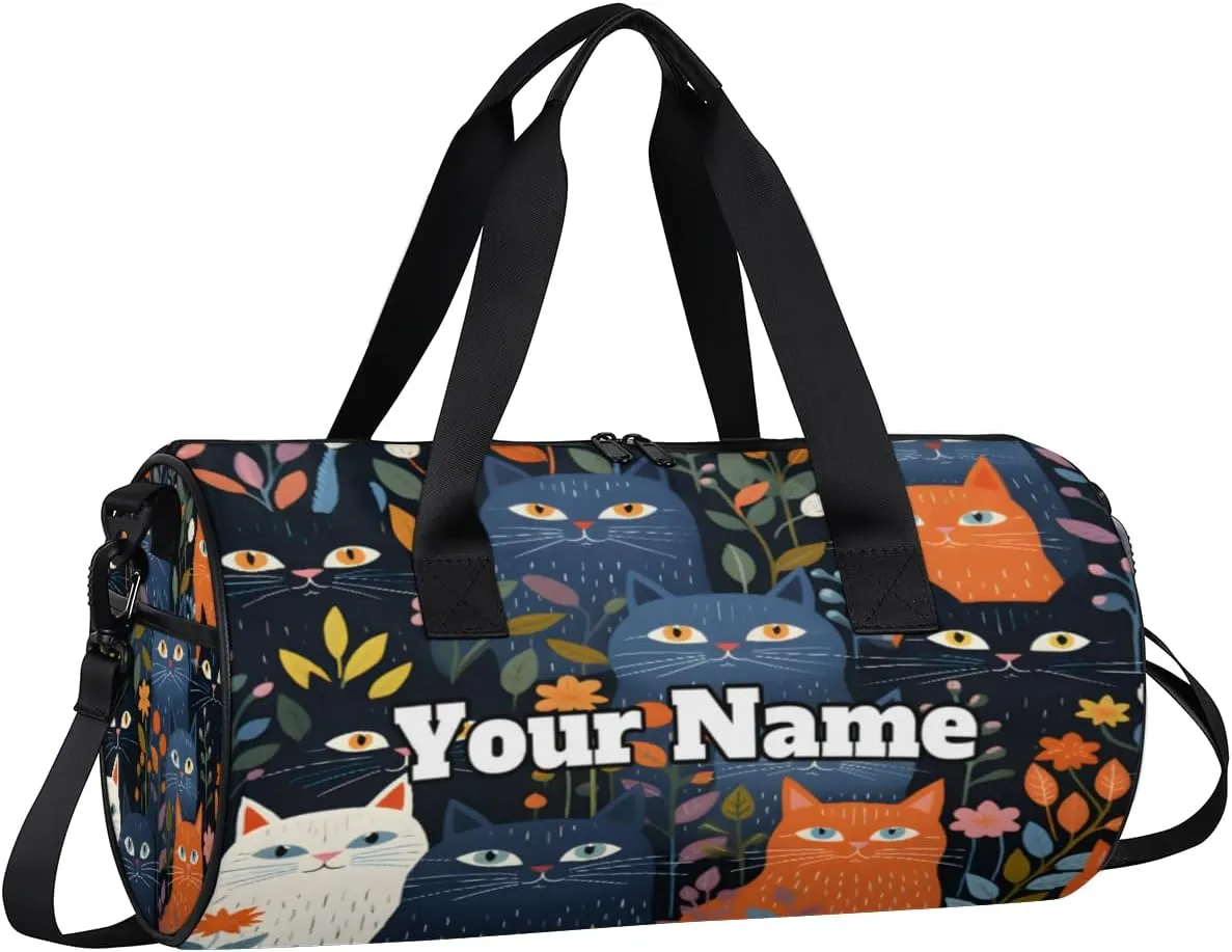 Personalized Japanese Cat Sport Gym Bag, Custom Name Duffel Bags for Men, Waterproof Custom Sport Duffel Bag, Gymnastics Dance, Cat