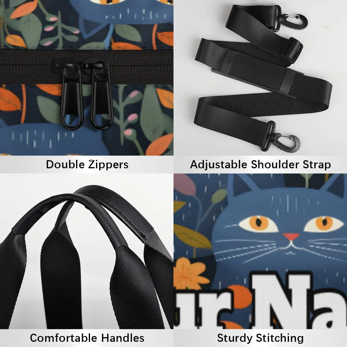 Personalized Japanese Cat Sport Gym Bag, Custom Name Duffel Bags for Men, Waterproof Custom Sport Duffel Bag, Gymnastics Dance, Cat