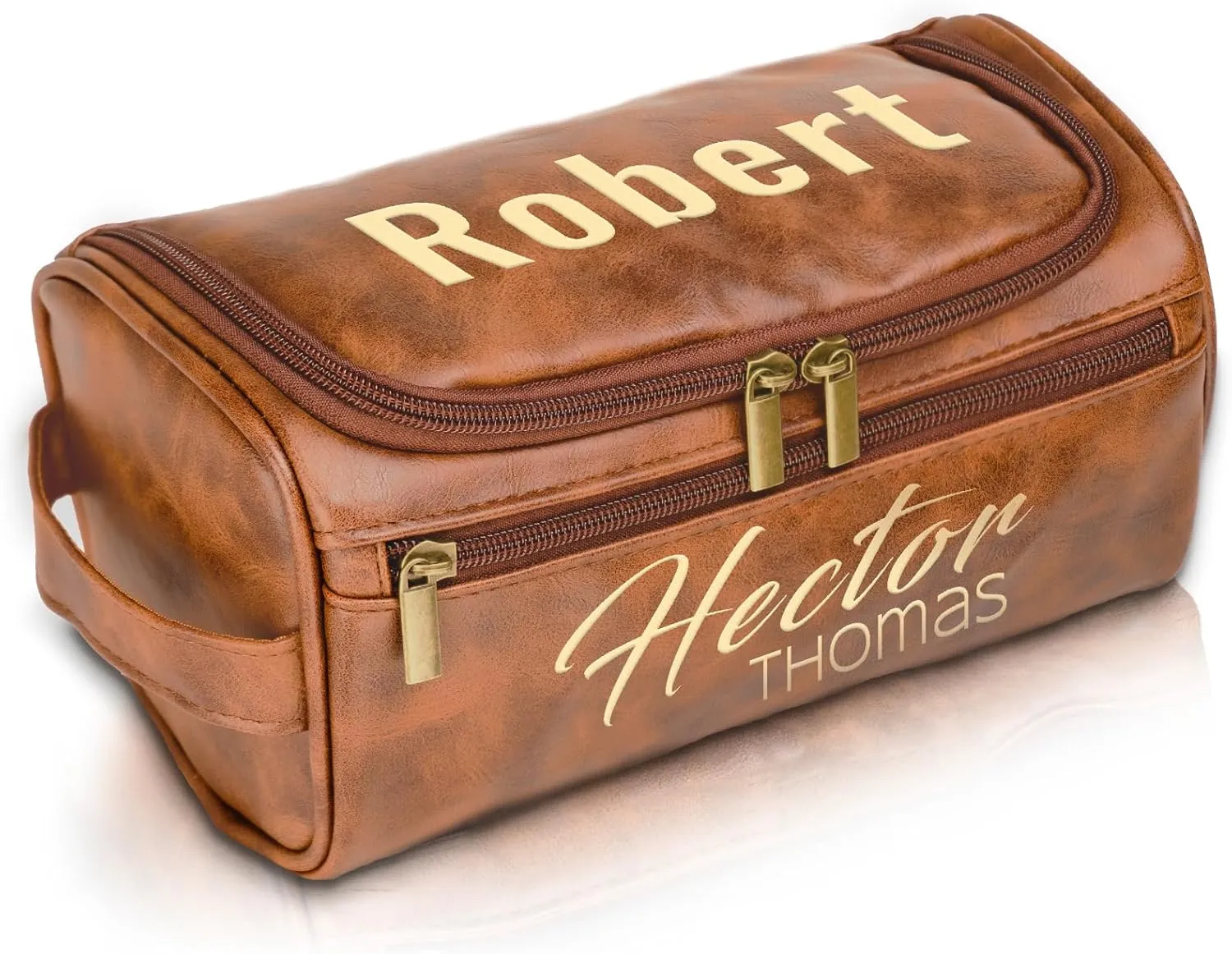 Personalized Travel Toiletry Bag Gifts for Men, Him, Son, Dad, Boyfriend, Leather Shaving Bathroom Bag, Groomsmen Gifts, Engraved with Name & Initial, Bathroom Toiletries Organizer Cosmetic Bags