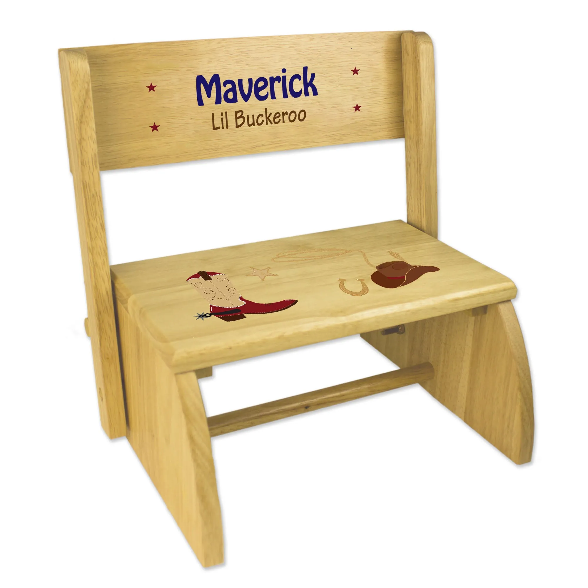 Personalized Wild West Natural Flip Stool