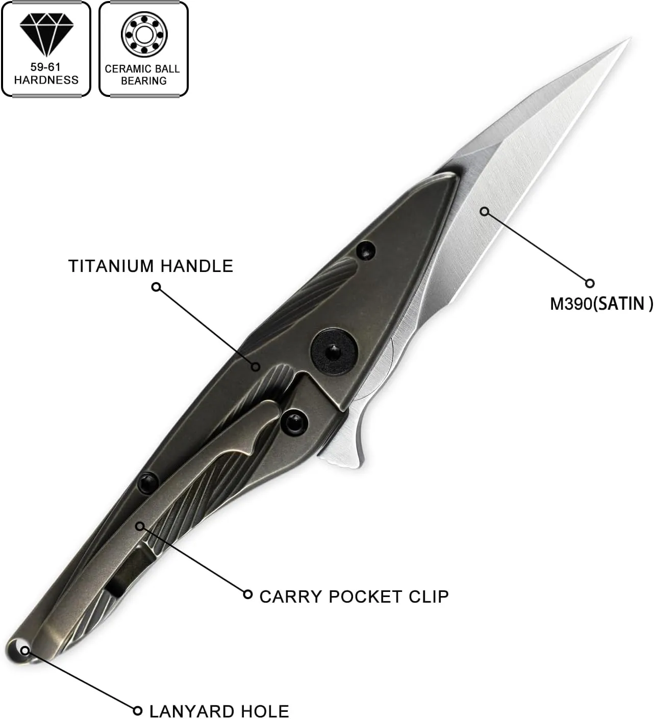 Petrified fish PFE10 Hummingbird Folding Knife,1.06" M390 Satin Blade, 1.05oz Titanium Handle Frame lock Pocket knife for Camping, EDC. (Brown)