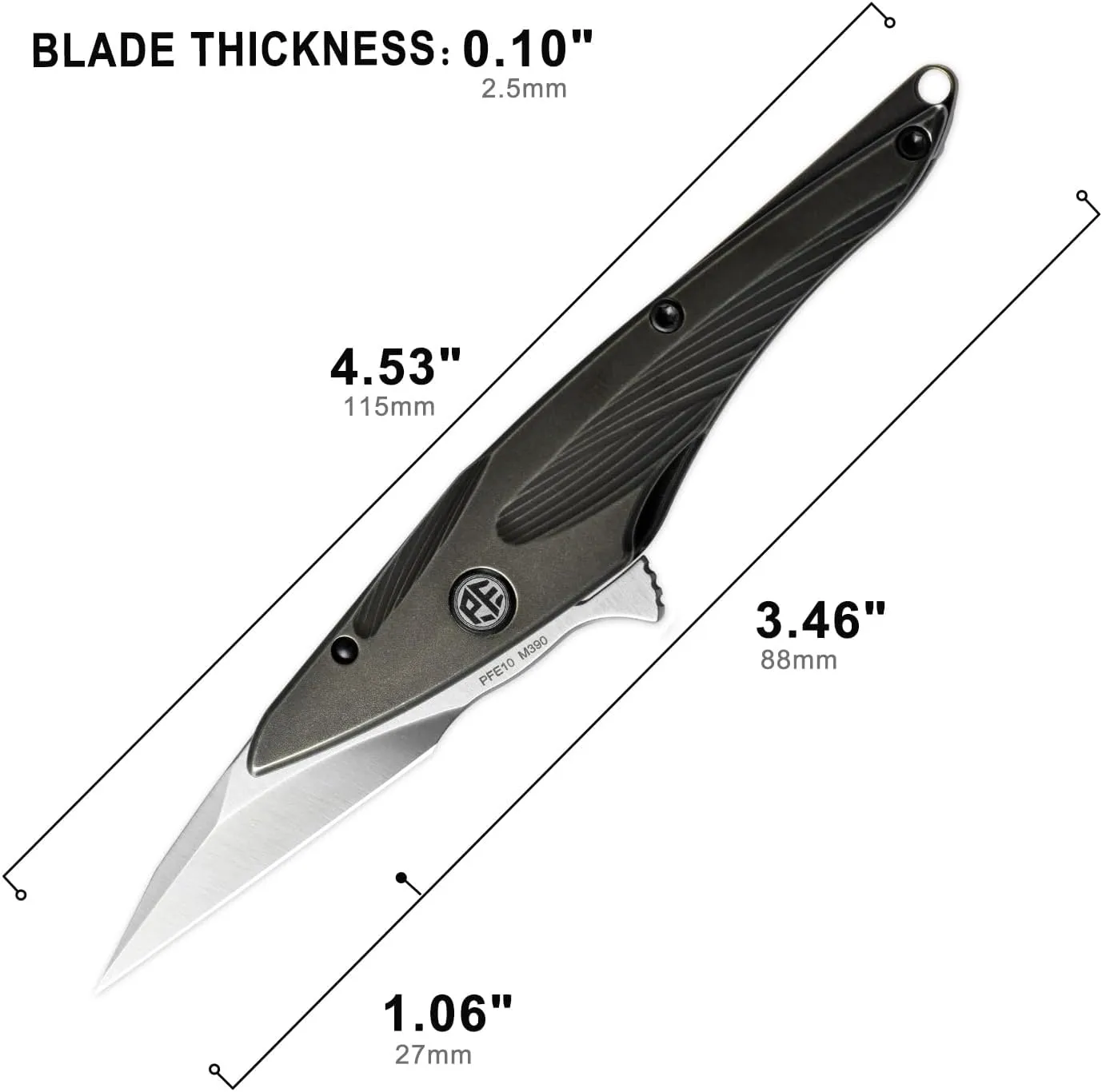 Petrified fish PFE10 Hummingbird Folding Knife,1.06" M390 Satin Blade, 1.05oz Titanium Handle Frame lock Pocket knife for Camping, EDC. (Brown)