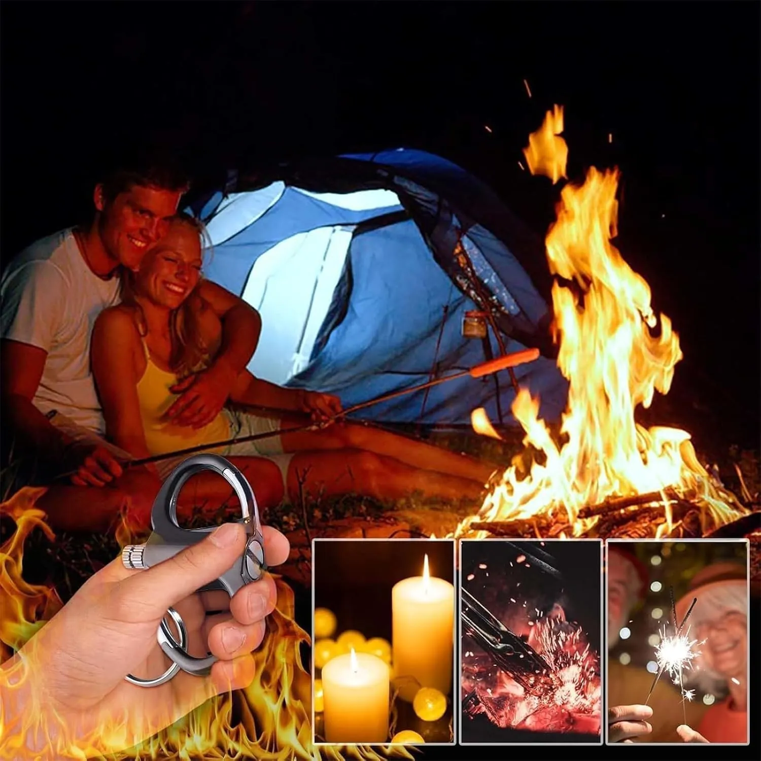 Pickelect Keychain Lighter, Metal Keychain Lighter, Portable Waterproof Flint Fire Starter Match, Lighter Hidden in Keychain, for Outdoor Car and Home (Black*3)